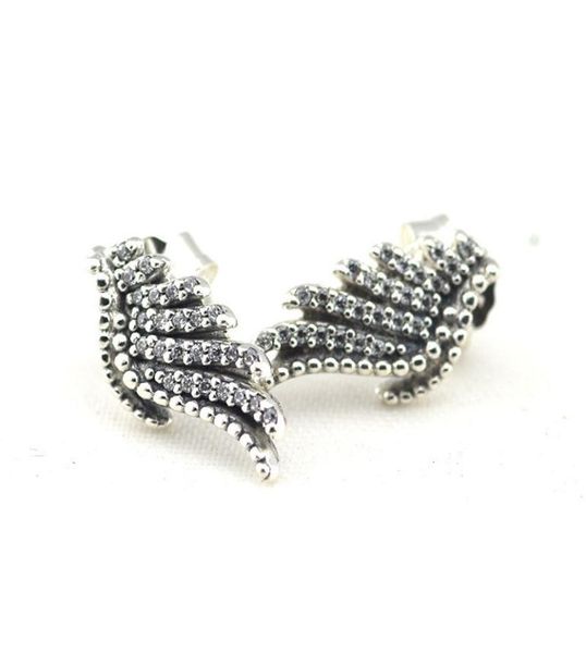 

authentic 925 sterling silver majestic feathers pave crystal stud earring for women earrings wedding party gift delicate jewelry5558102, Golden;silver