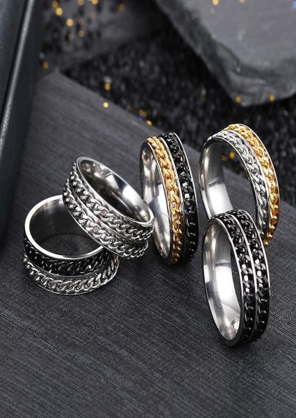 

double rotatable chains rings for men 8mm stainless steel spin band ring hip hop fashion jewelry maxi statement6510594, Silver