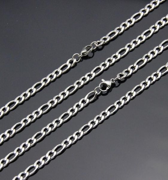 

factory whole 4mm stainless steel figaro chain necklace length 50 55 60 70cm fashion cool party jewelry 8266046, Silver