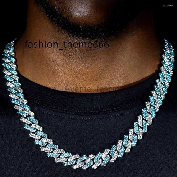 

chains chains punk bling blue crystal prong cuban chain necklace for men women iced out 2 row rhinestone link choker hip hop gra moissanite, Silver