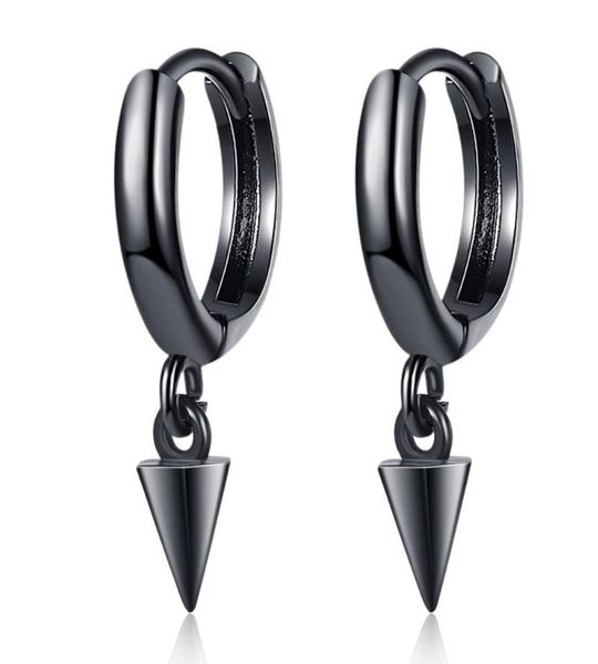 

hoop huggie black spike small round goth cool 925 sterling silver earrings for women men trendy fashion jewelry gift7486807, Golden;silver