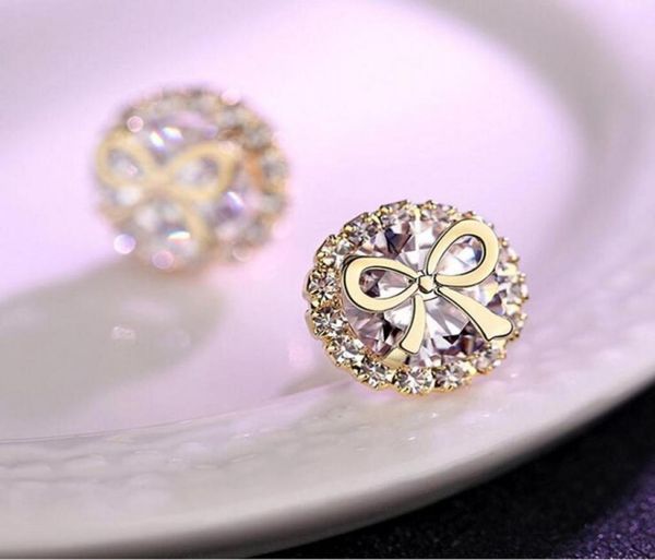 

infinity sweet cute classical fashion jewelry 925 sterling silvergold fill round cut white z cz diamond women bridal stud ear8681723, Golden;silver