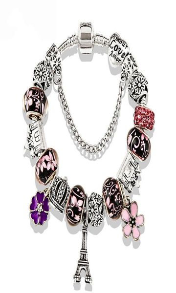 

european charm bead eiffel tower bracelet pendant silver plated bracelet suitable for p style bracelet jewelry5770290, Black