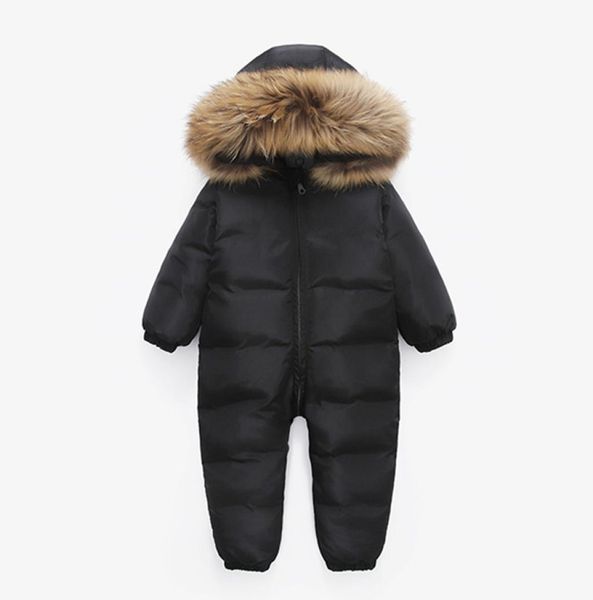 

russian winter infant warm white duck down rompers children outdoor ski sets new born baby girl clothes fur hooded jumpsuits 30 23101595, Blue