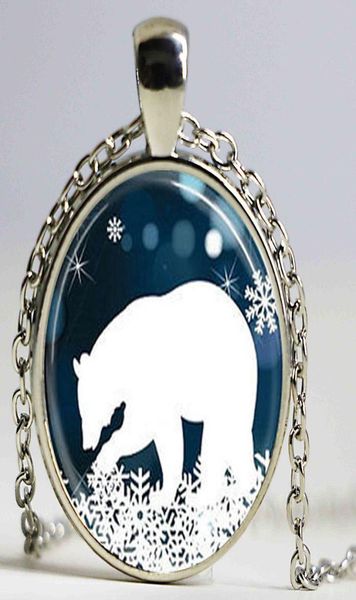 

antique vintage polar bear pendant christmas necklace blue and white snowflake jewelry steampunk mens chain women fashion charm2215806, Silver
