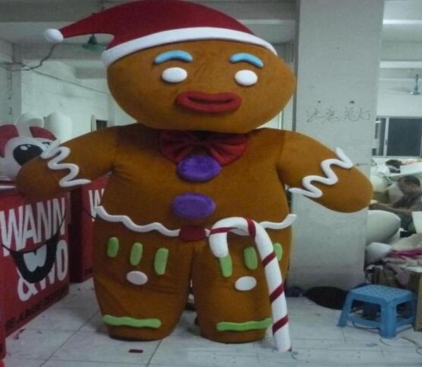 

2019 gingerbread man mascot costume with red santa hat for to wear for 5136510, Red;yellow