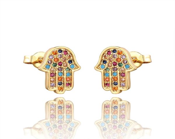 

fatima hand earrings cubic zircon palm blue evil eye stud earring for women punk vintage earrings party jewelry halloween gift3355960, Golden;silver