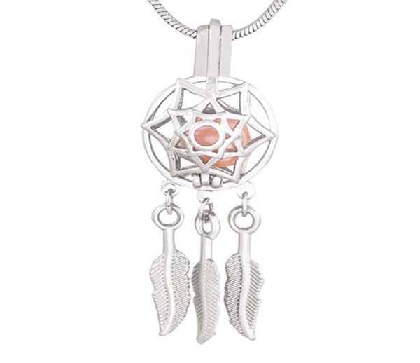 

indian style silver dream catcher cage pendants dreamcatcher beads pearl cage pendant essential locket for necklace 5pcs cp0195305477