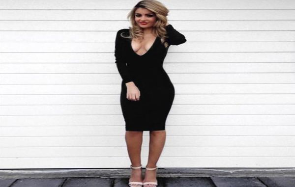 

ebaihui european and american tightfitting deep v dress nightclub kneelength dress zy59215148960, Black;gray