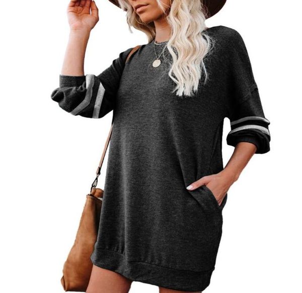 

fashion new womens midi long sleeve oneck long skirt party pullover casual dresses panelled size sxl7037269, White;black