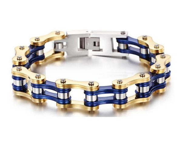 

16mm heavy punk boys mens women bike biker motorcycle link chain bracelet gold blue black green orange tone 316l stainless steel b1164333, Golden;silver