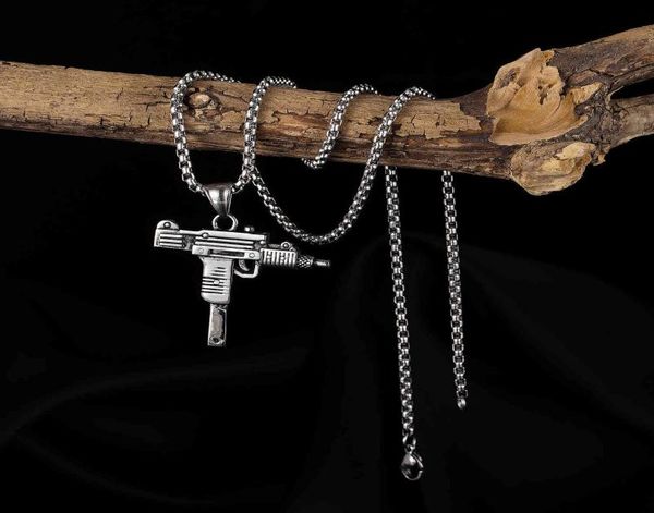 

european american machine jewelry 2021 trend chain stainless steel color men039s necklace uzi submachine gun 55cm pendant8421557, Silver