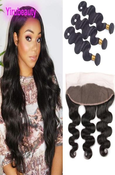 

yirubeauty brazilian virgin hair 13x4 lace frontal with bundles body wave 4 pieceslot human hair1605607, Black;brown