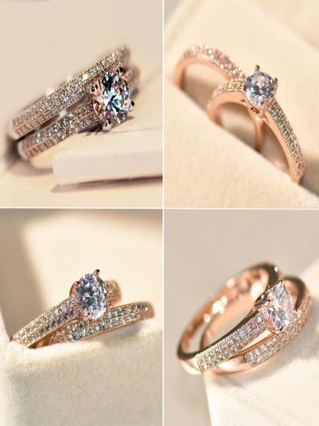 

brand female small round ring set diamond ring fashion whiterose gold filled jewelry promise engagement rings for women4479624, Slivery;golden
