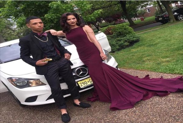 

burgundy prom dresses boat neck sleeveless backless sweep train long mermaid formal evening party dress3259387, Black