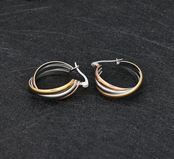 

hoop huggie triple laywer hoop earrings for women ladies gift jewelry with engraved8060336, Golden;silver