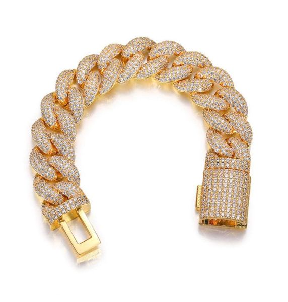 

mens bracelets yellow white gold plated ice out full cz 20mm 78inch bling cz stone cuban links chain bracelet for men nice gift4536648, Black