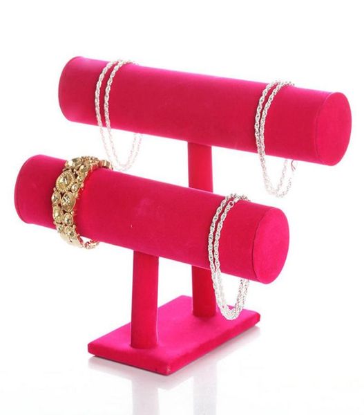 

jewelry pouches bags 2tier bangle bracelet display holder tbar stand black3529828, Pink;blue