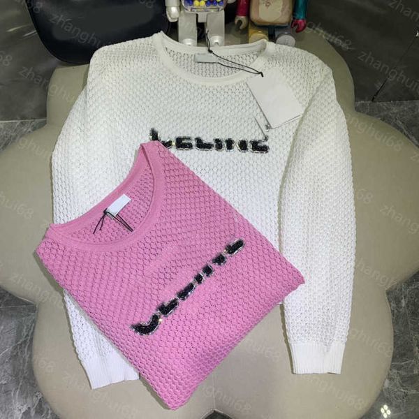 

23ss women sweater womens designer clothing new autumn and winter hollow heavy industry nail beads stick drill stereo logo jumper womens clo, White;black