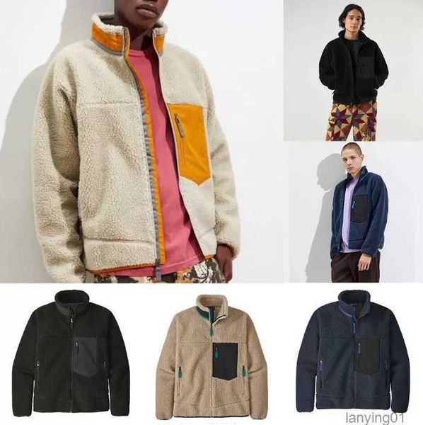 

mens fashion fleece jacket thick warm down classic retro autumn winter couple models lamb cashmere coat men women clothin asian size patagon, Black