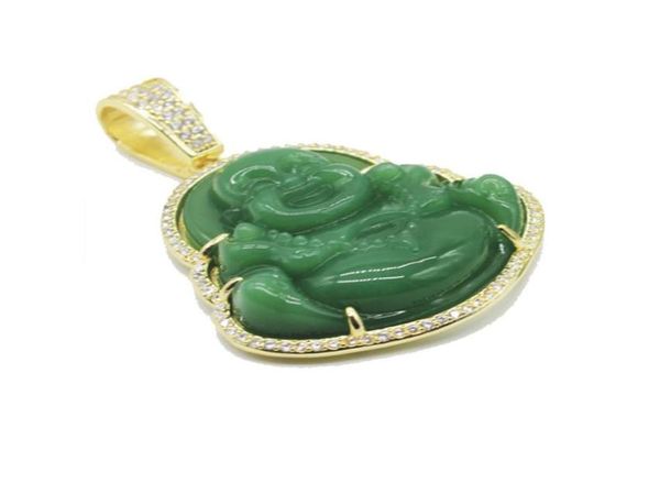 

hip hop iced out smile buddha green stone zircon 18k gold plated necklace for men women7130640, Silver