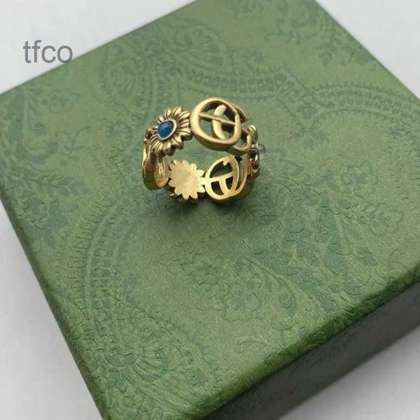 

designer ring golden flower pattern love luxury rings blue diamond fashion womens jewelry men shining ggity letter with box, Silver