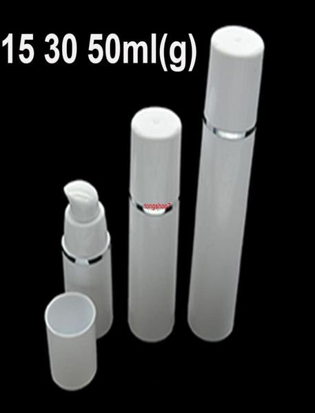 

30pcs airless pump bottle plastic container white empty cosmetic bottles cylindrical refill tubes silver line cap 15ml 30ml 50mlsh4732107