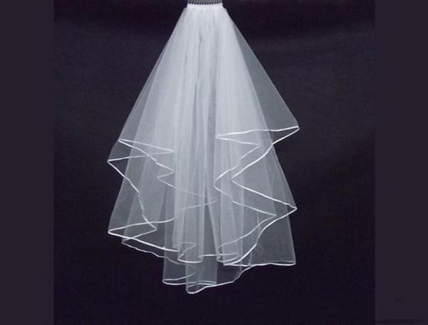 

two layers wedding veils with tomb white ivory satin edge satin edge two layer wedding accessory bridal veils5604929, Black