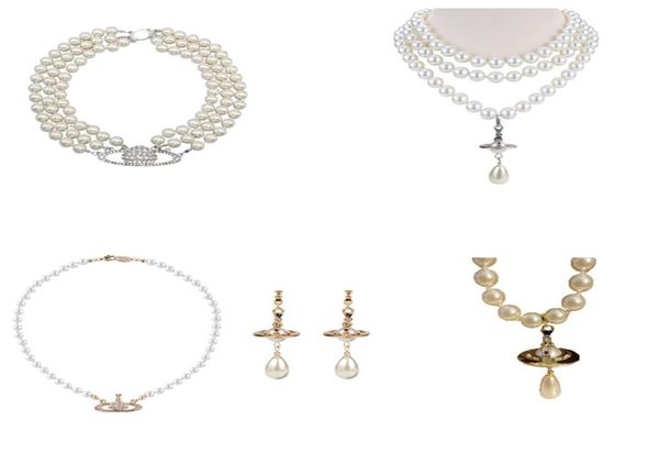 

14k gold plated beaded pearl necklaces threedimensional saturn water drop clavicle chain saturn earrings fashion pearl bracelet j6069293, Silver