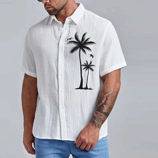 

men's casual shirts 2023 spring summer mens casual shirts short sleeve turn-down collar buttoned loose streetwear for men fashion prin, White;black