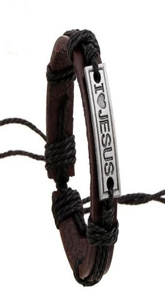 

faith jewelry accessories fashion i love jesus letter id bracelets couples genuine leather strap rope wrap bracelet wrist band4435754, Golden;silver