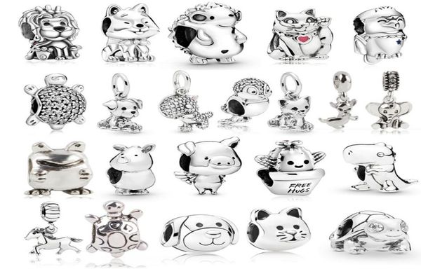 

crystal silver plated animal lucky cat dog charm fit pandroa bracelet necklace diy beads women fashion jewelry7979483, Black