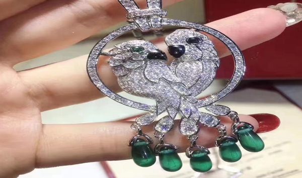 

cz diamond green natural stone bird pendants necklaces 18k white gold plated party jewelry for women7824698, Silver