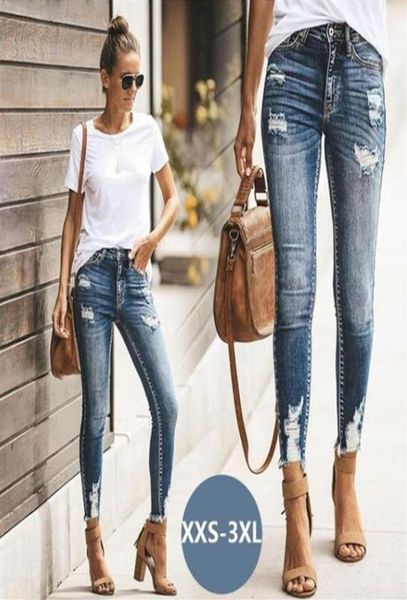 

casual ladies jeans fashion ripped holes washed skinny pants pencil pants ladies jeans trousers298a9809193, Blue