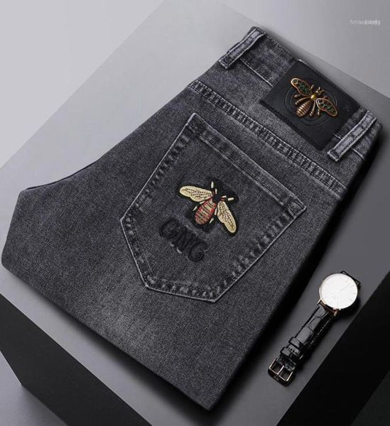

men039s jeans fashion spring mens slim elastic bee embroidery business denim pants classic style16686786, Blue