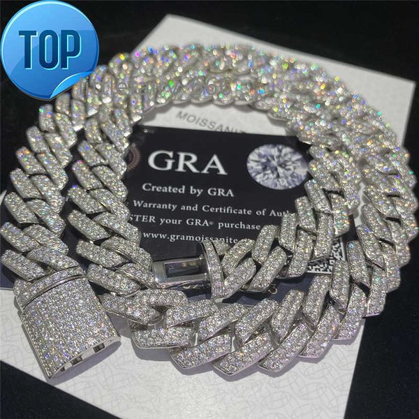

stock iced out vvs moissanite cuban bracelet 925 silver bling moissanite diamond cuban link chain hip hop men jewelry necklace