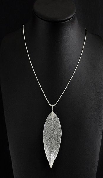 

fashion maxi necklace natural leaf pendants necklaces women fine jewelry long chain pendant statement necklace four colors2629008, Silver