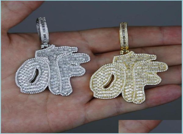 

pendant necklaces men hip hop iced out otf letter pendant necklace bling 5a cubic zirconia paved tennis chain jewelry drop deliver3283499, Silver