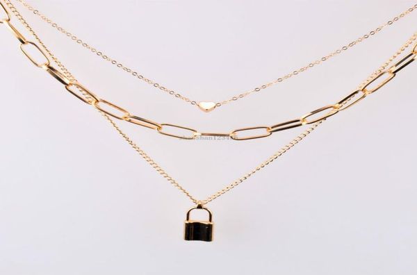 

fashion lock heart necklace chokers silver gold chains multi layer wrap collar necklaces women hip hop fashion jewelry will and sa5253547