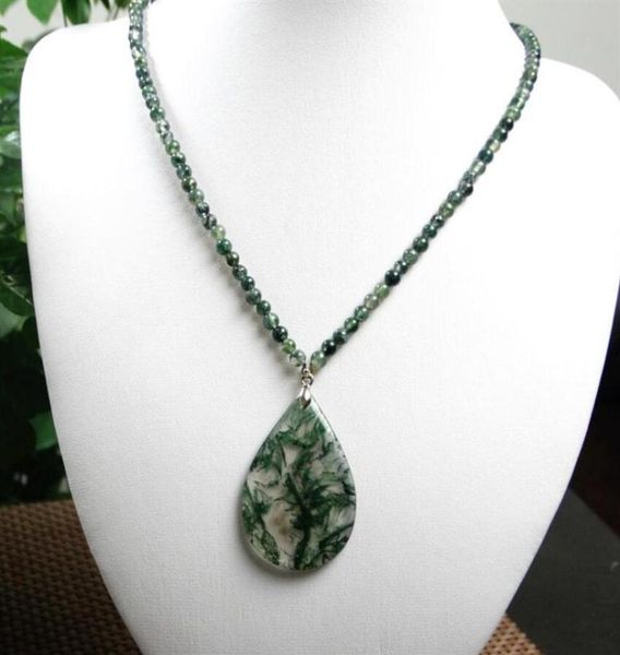 

natural water grass agate drop pendant leaf chalcedony necklace necklace moss agate jade pendant diy pendant jewelry24811680018, Silver