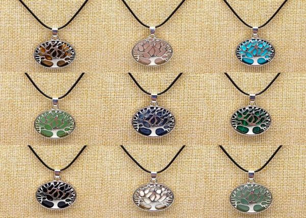 

natural round stone tree of life necklaces pendants pink quartz white crystal lapis lazuli tiger turquoise eye opal neklace7452060, Silver