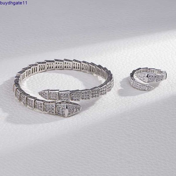 

2023 new fashion accessories popular jewelry live mouth full diamond snake bracelet asian gold wide version bone ring, Silver