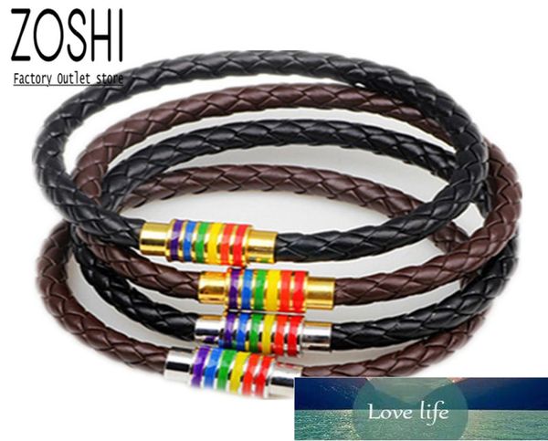 

fashion black brown genuine braided leather bracelet women men stainless steel gay pride rainbow magnetic charms bracelet gift fac5144143, Golden;silver