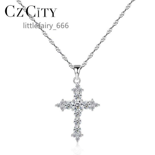

czcity 925 sterling silver cross necklace 3a cubic zirconia cross pendant necklaces for women wholesale jewellery