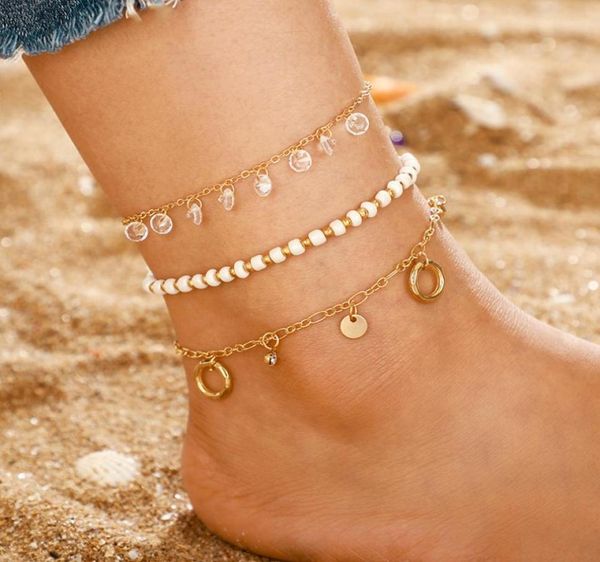 

3pcsset anklets for women foot accessories summer beach barefoot sandals bracelet ankle on the leg female jewelry gift 77 w29422749, Red;blue