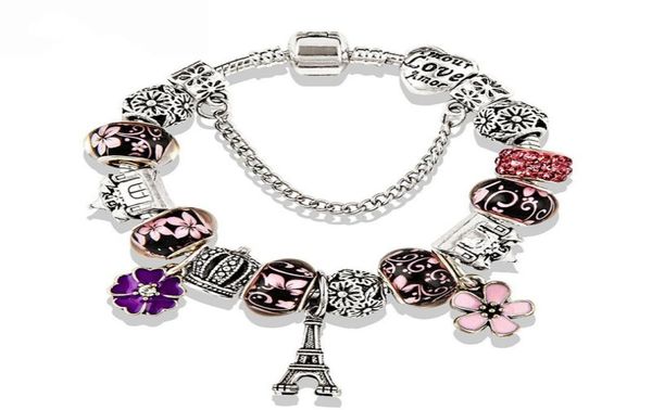 

european charm bead eiffel tower bracelet pendant silver plated bracelet suitable for p style bracelet jewelry1751590, Black