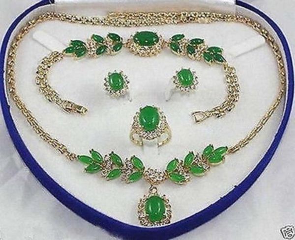 

jewelry green jade necklace bracelet ring earring sets0123125679, Black