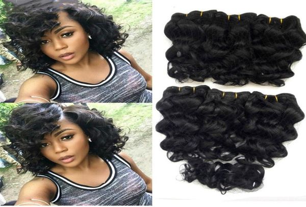 

water wave human hair bundles with closure frontal 4 pcs lot brazilian remy curly bundles hairs extension7497376, Black