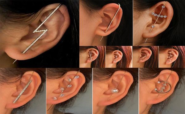 

bohemian wedding ear wrap crawler hook earring crystal stud earrings for woman lightning zirconia climber earrings jewelry6241130, Golden;silver