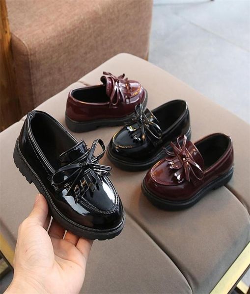 

girls black dress leather shoes for children wedding patent leather kids school ox shoes flat fashion rubber a568 2206089918471, Black;red